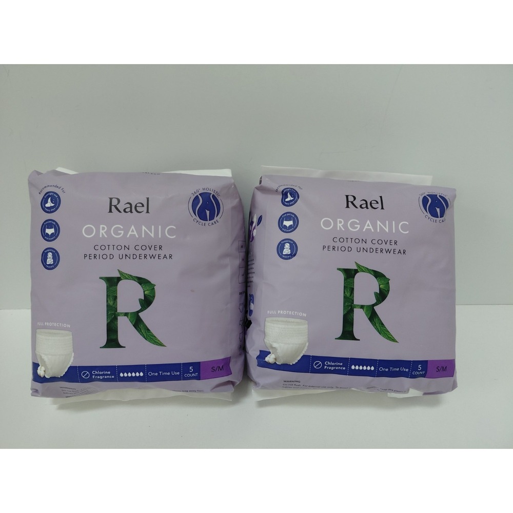 LOT (2) RAEL Organic Cotton COVER PERIOD UNDERWEAR One Time Use S/M 10 Count NEW